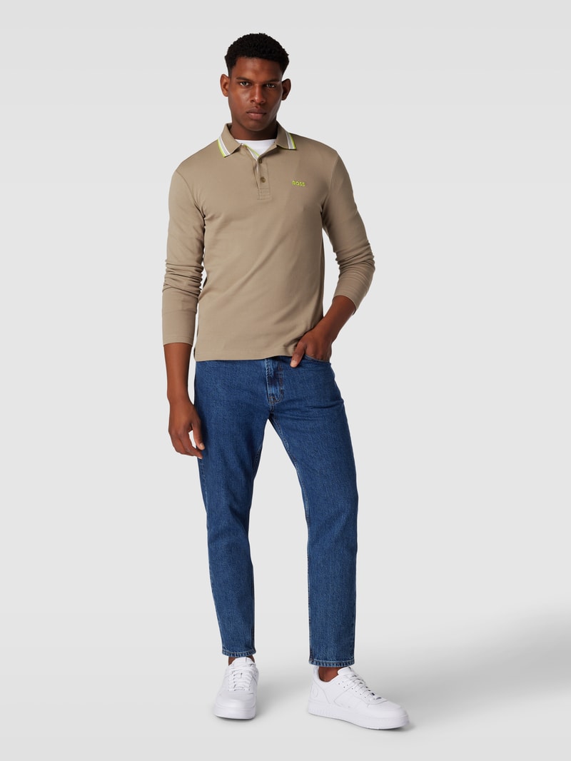 Poloshirt mit Kontraststreifen Modell 'Plisy' in khaki