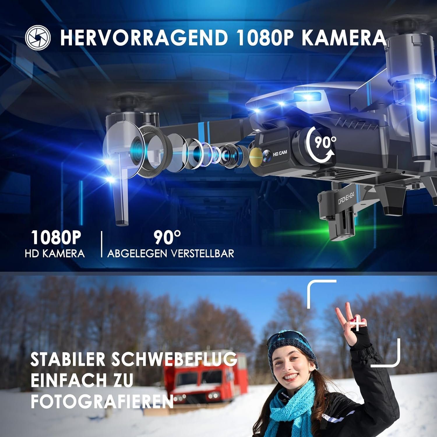 TOPRCBOXS Drohne (1080P, Kamera HD RC Faltbar Quadcopter FPV WiFi Übertragung Lange Flugzeit)