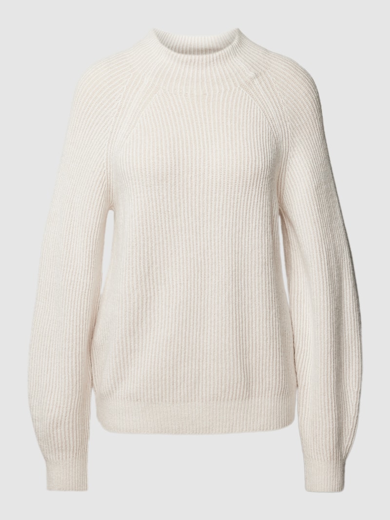 Strickpullover mit Lanawoll-Anteil und Rippenstruktur in offwhite