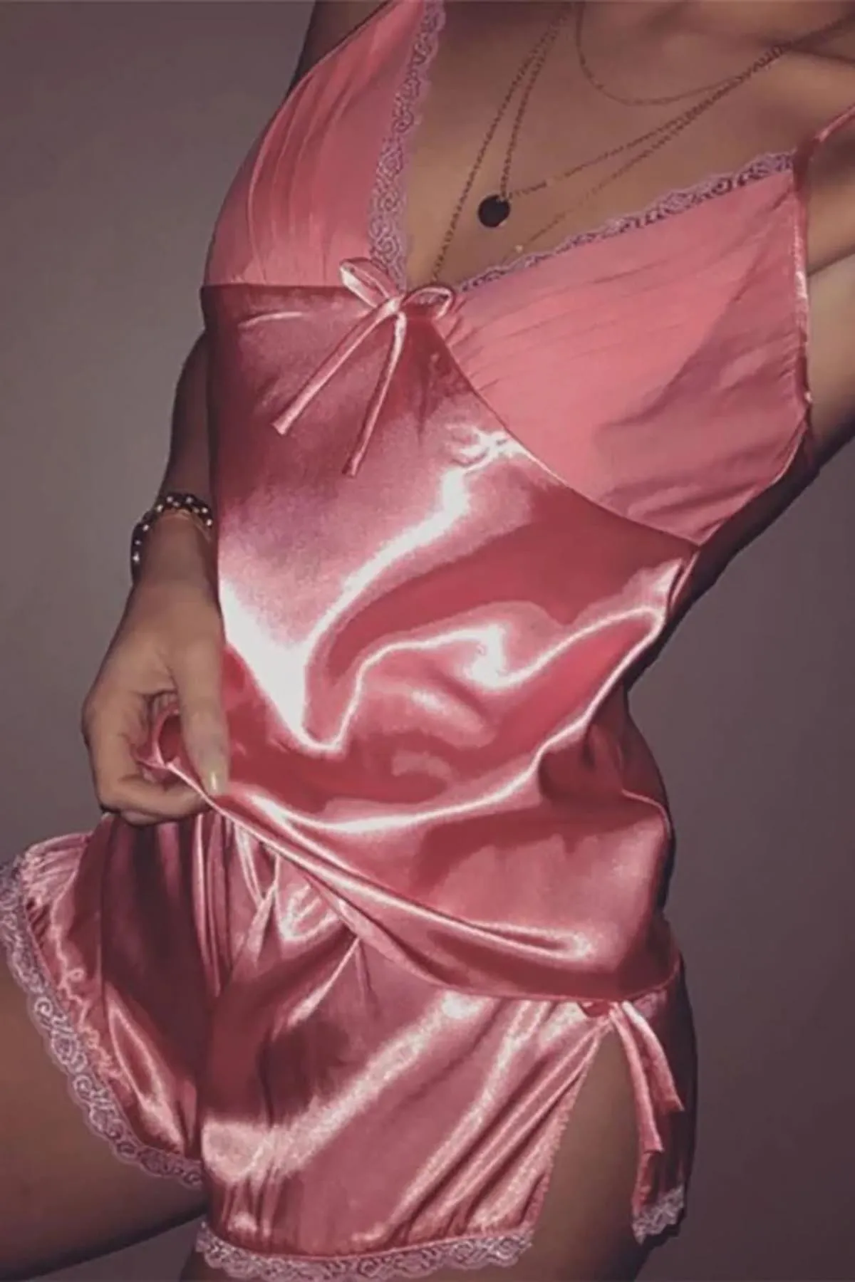 Merry See  Pyjama-Set mit Shorts aus Satin und Spitze mit Stickerei