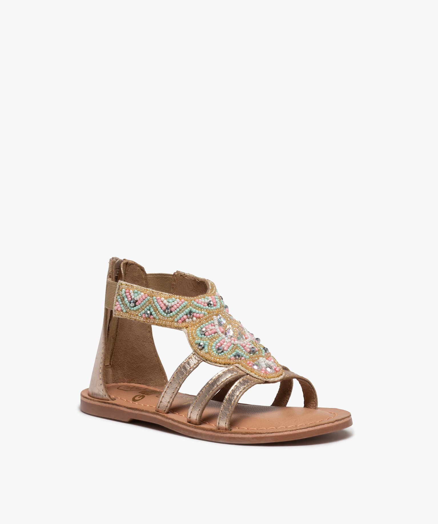 Sandales fille zippées dessus orné de perles et strass or | GEMO