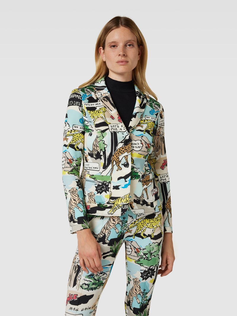 Blazer mit Allover-Motiv-Print in petrol