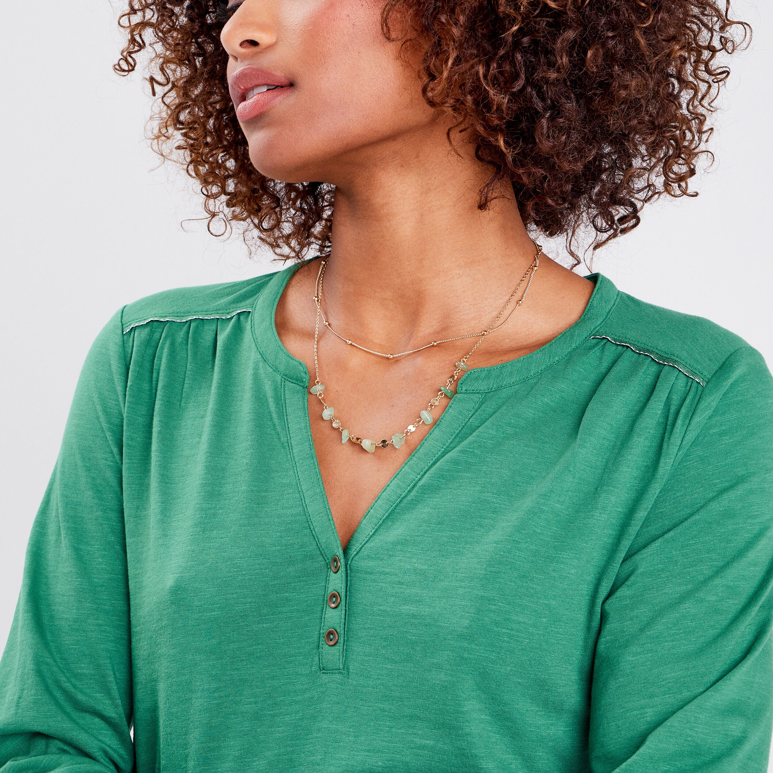 T-shirt manches longues vert femme | Cache Cache
