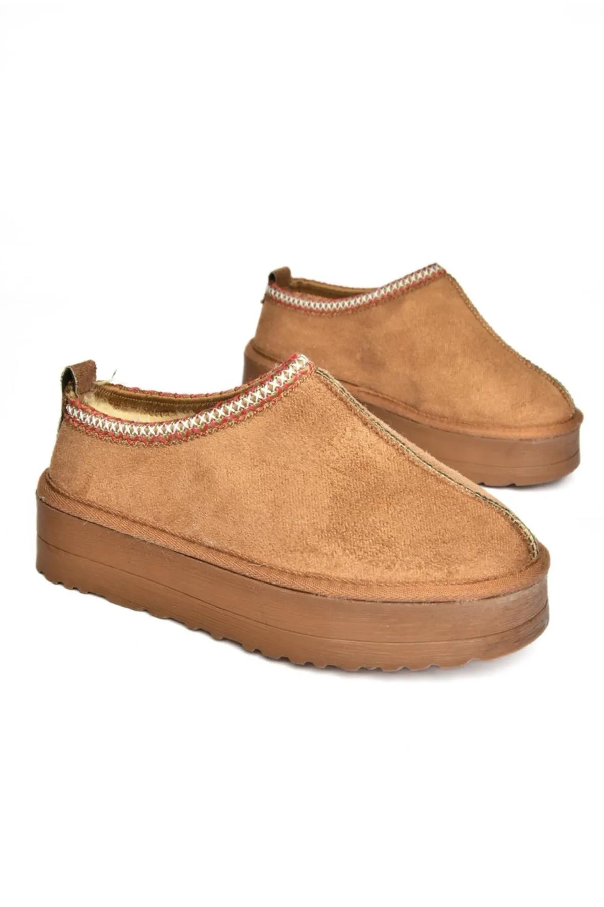 Fox Shoes  R612047302 Damen-Hausschuhe aus hellbraunem Wildleder mit pelziger Innenseite und dicker Sohle