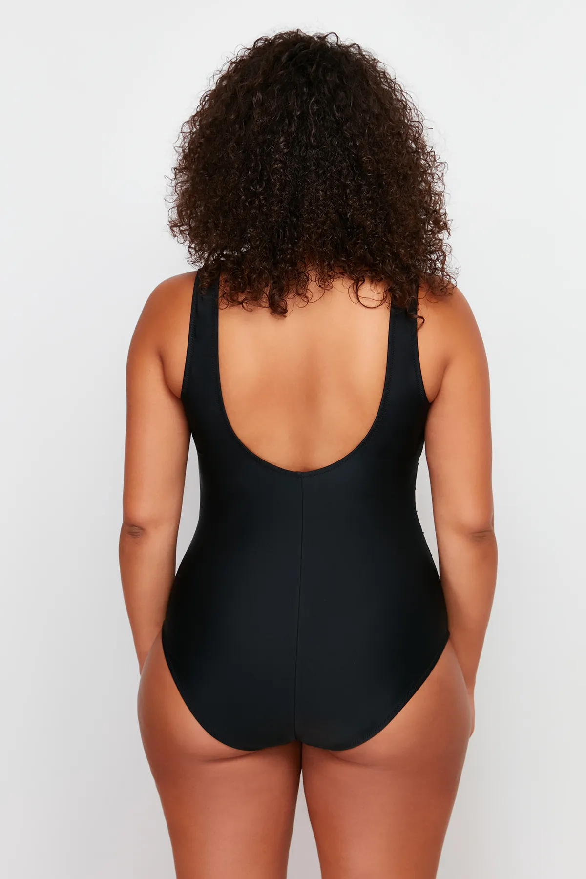 Trendyol Curve  Schwarzer Strick-Badeanzug mit eckigem Kragen TBBSS24AM00012