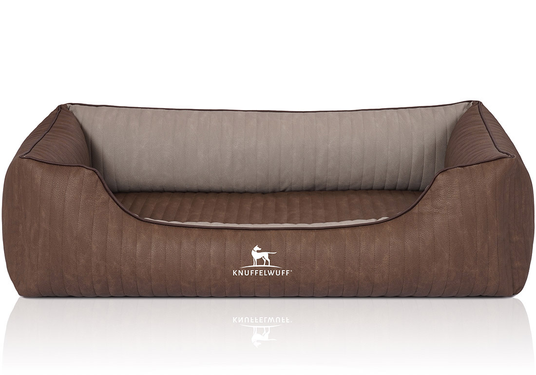Knuffelwuff Hundebetten Knuffelwuff Orthopädisches Hundebett Outlander aus laser-gestepptem Kunstleder braun/ grau XXL