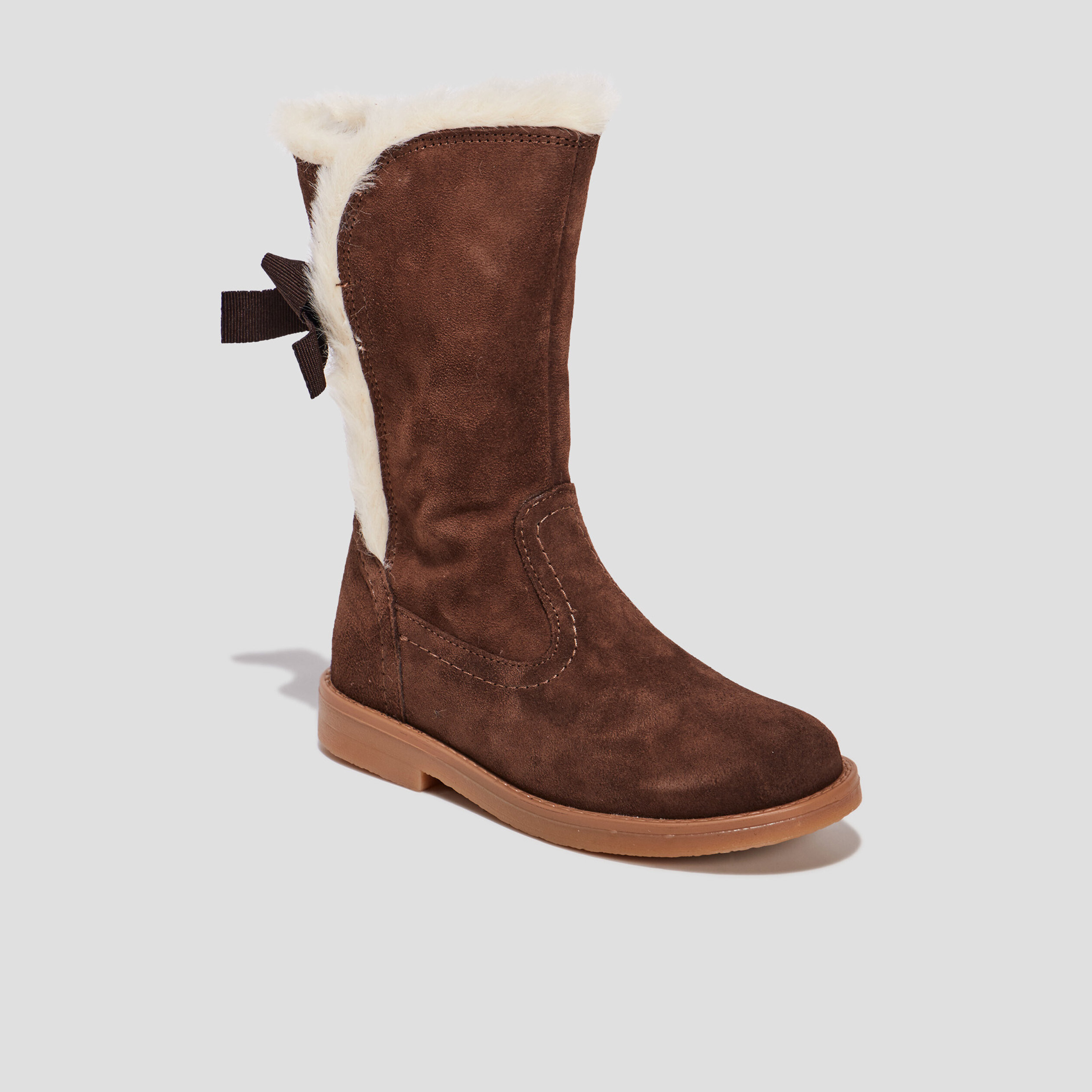 Bottes avec noeuds en cuir marron fille | La Halle