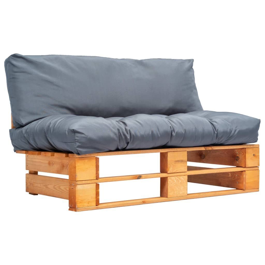 vidaXL Loungesofa Outdoor-Sofa Paletten mit Kissen in Grau Kiefernholz, 1 Teile