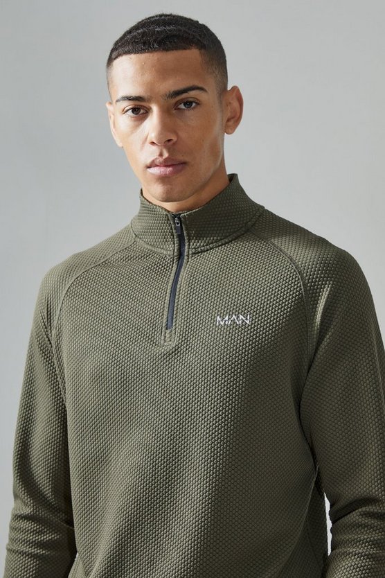 Strukturiertes Man Active Slim-Fit Oberteil mit Reißverschluss
