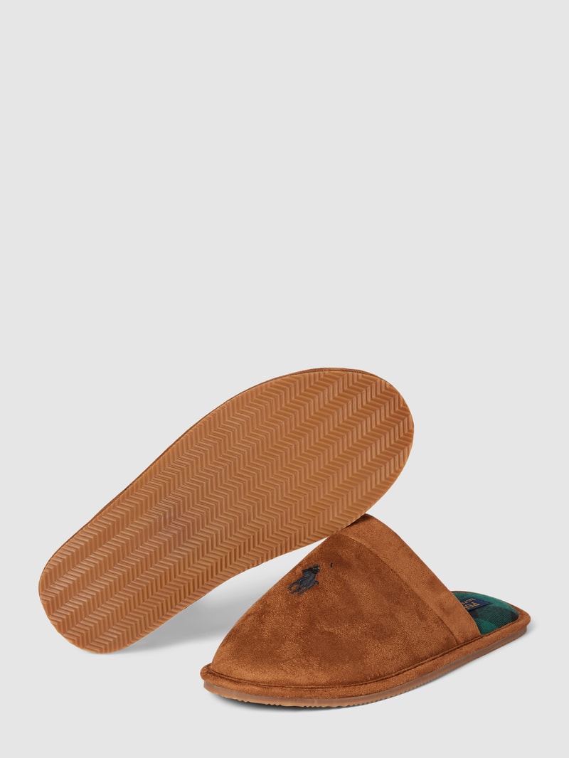 Hausschuhe mit Label-Stitching Modell 'KLARENCE' in cognac