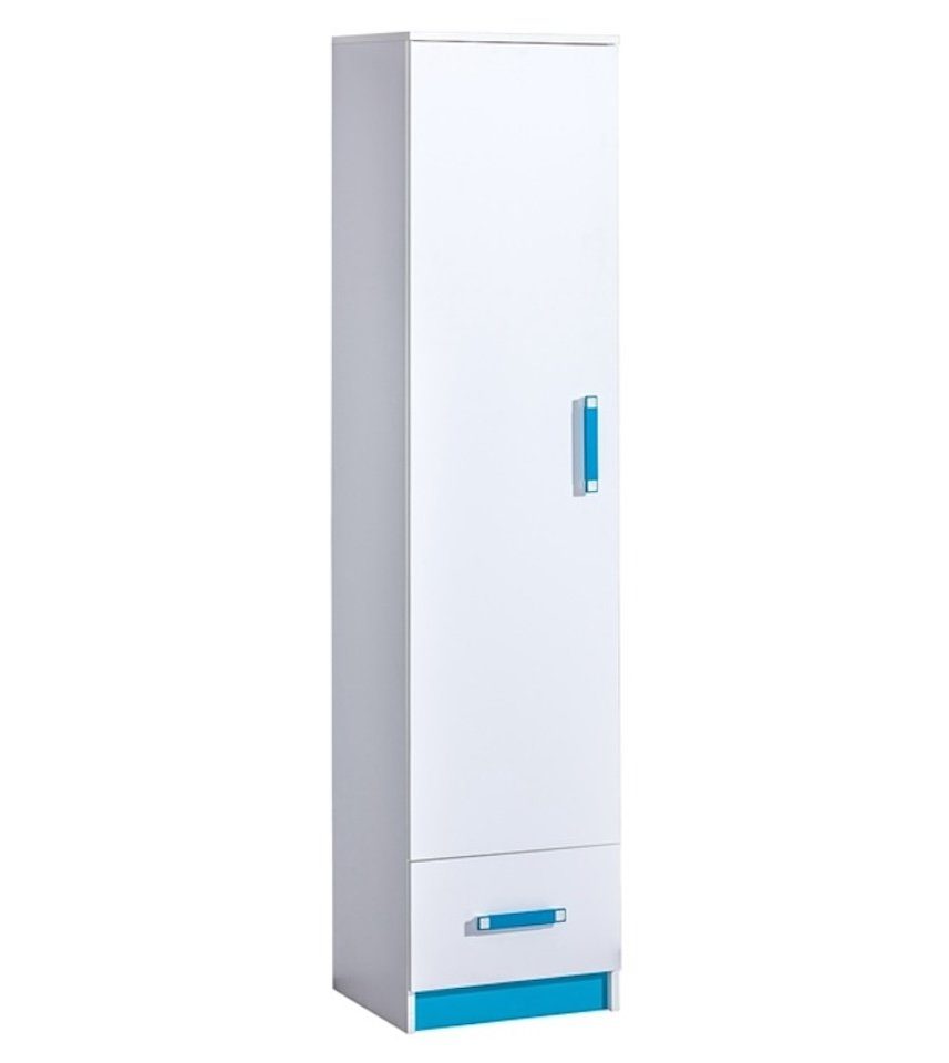Feldmann-Wohnen Stauraumschrank Trafiko (1-türig, mit 3 Einlegeböden dahinter, unten 1 Schublade, Farbapplikation wahlweise in blau, grau oder pink) 45cm weiß Farbapplikation wählbar 1-türig mit 1 Schublade