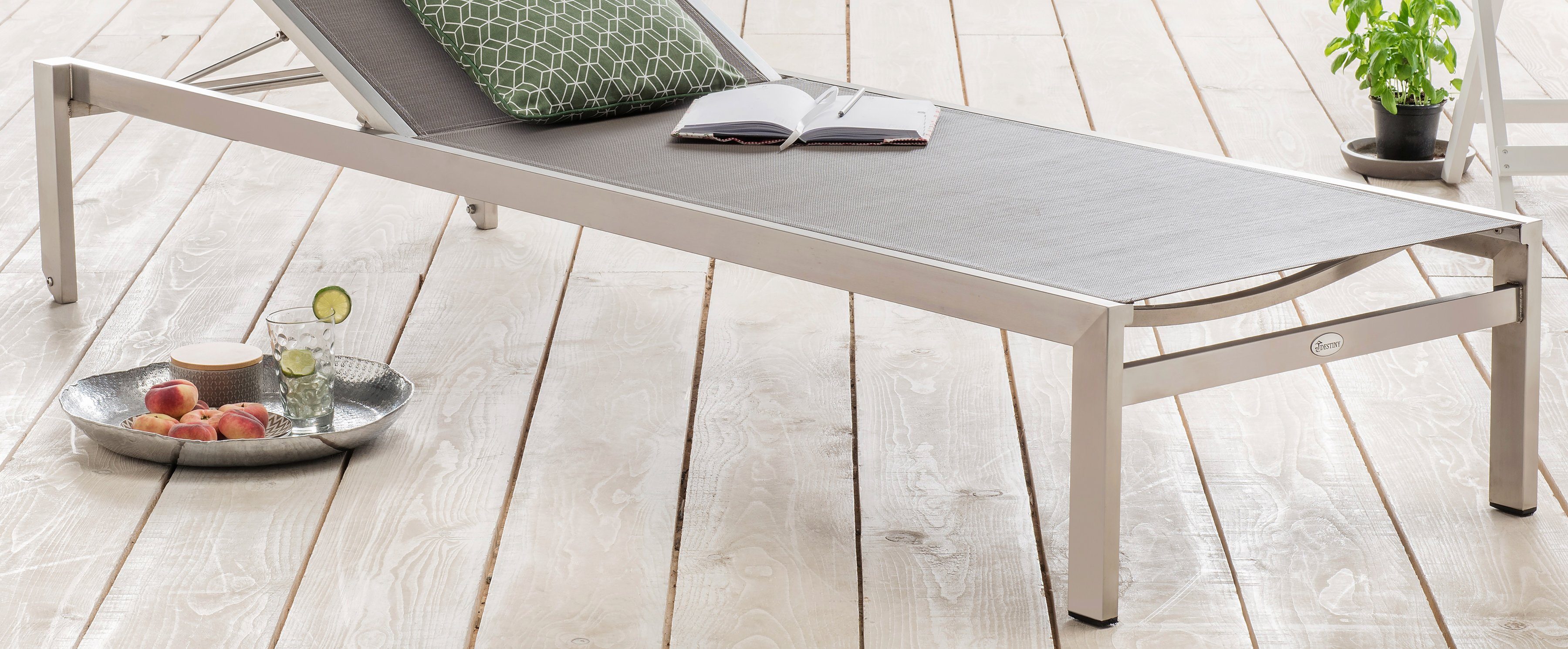 Destiny Gartenliege MACAO, Edelstahl mit Rollen, 210x65x35cm, verstellbar, Texilenebespannung
