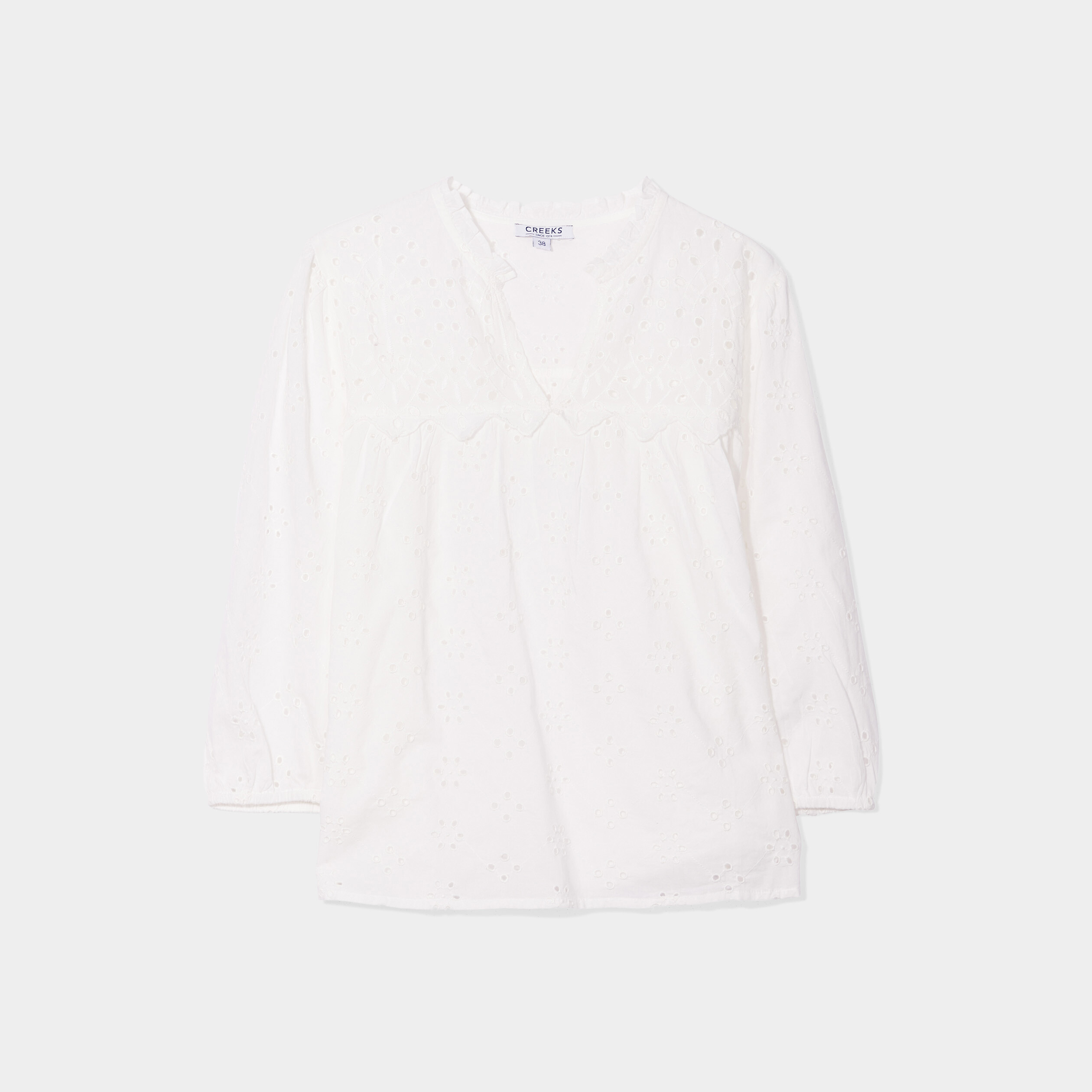 Blouse broderie anglaise coton Creeks jaune clair femme | La Halle