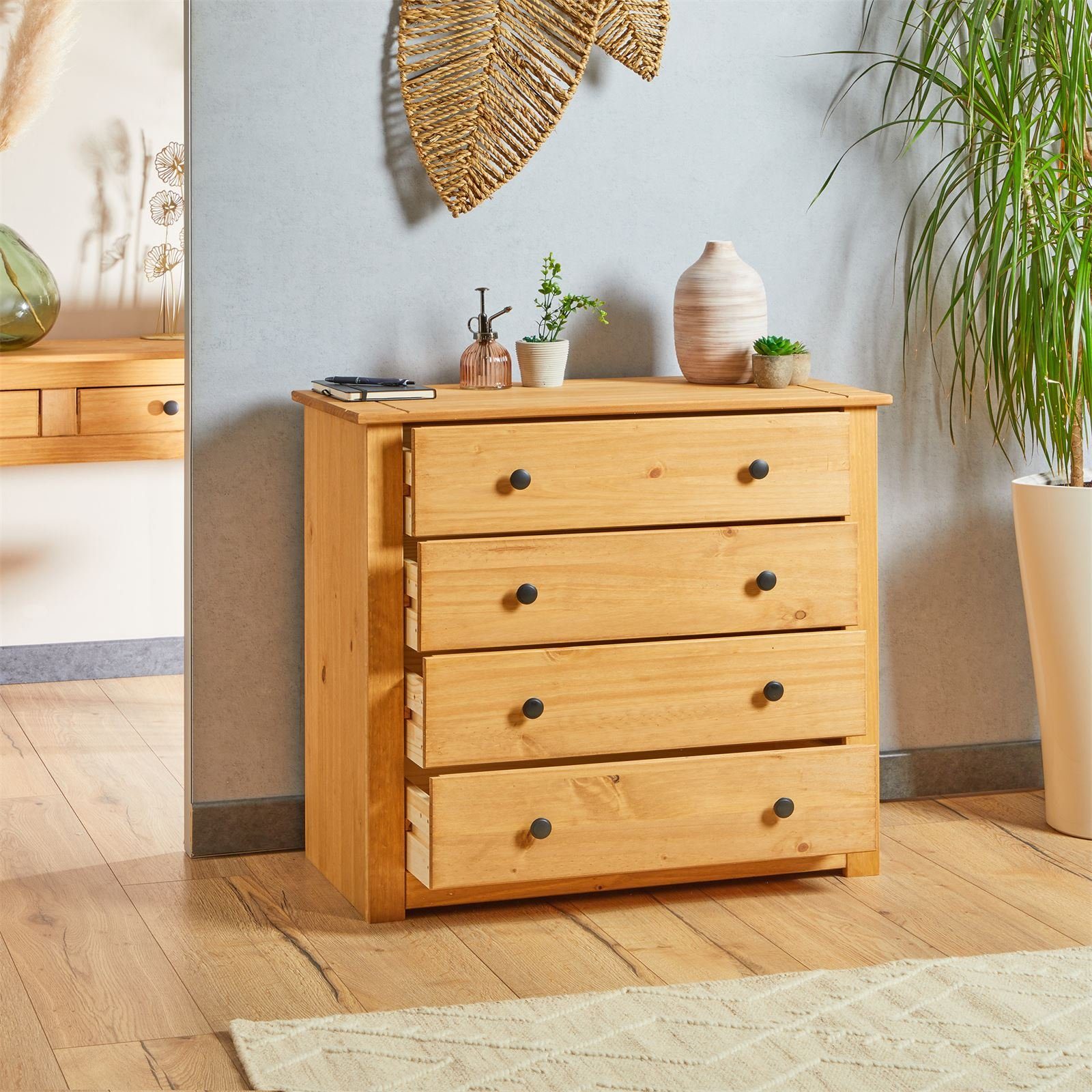 CARO-Möbel Kommode CANCUN, Anrichte Kommode im Landhaus Stil Kiefer massiv Sideboard mit Schublad