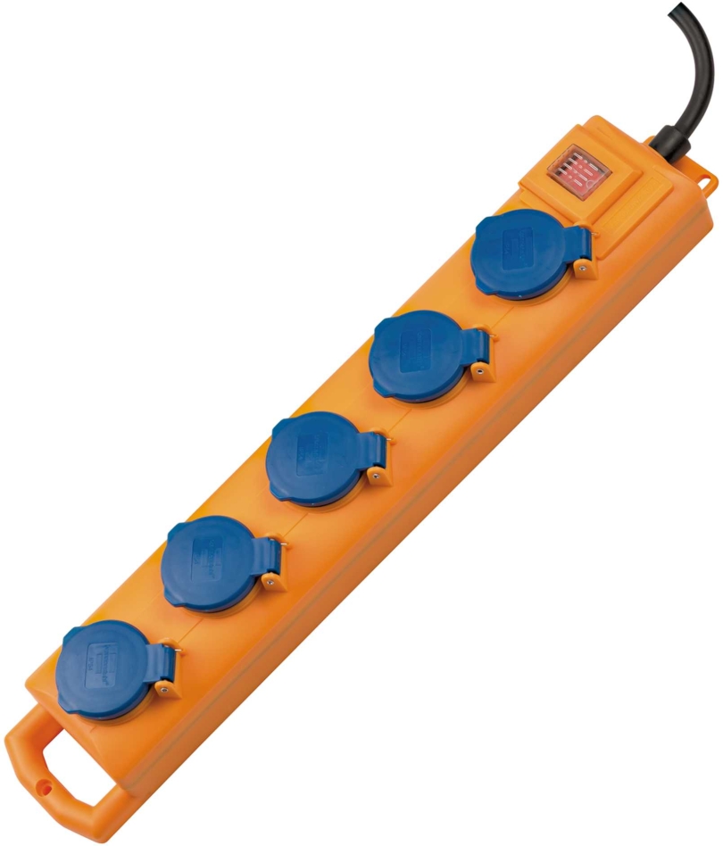 Brennenstuhl 1159900205 Super-Solid SL 554 DE IP54 Bloque de enchufes de escritorio de 5 vías Amarillo/Azul 2m H07RN-F3G1.5 con interruptor