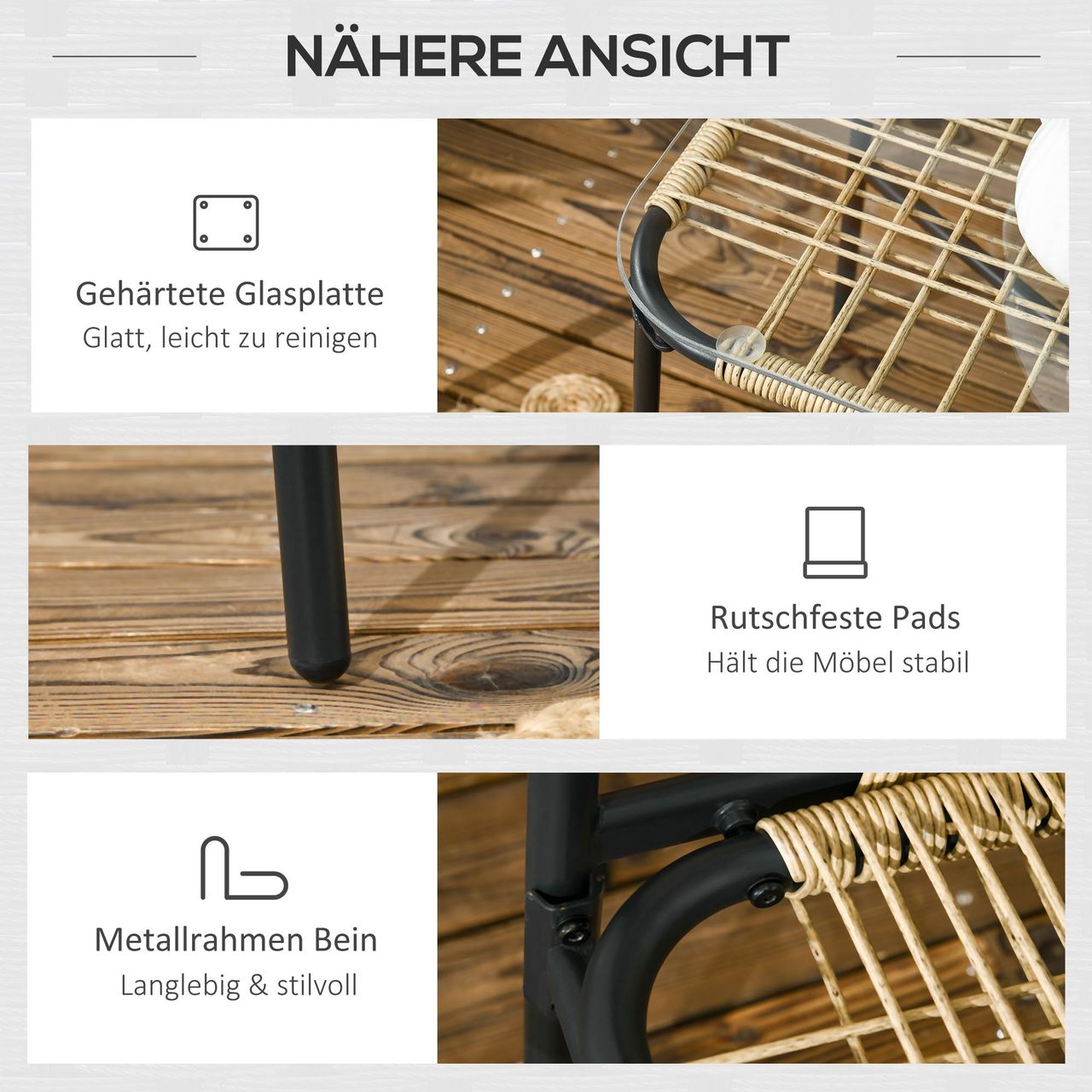 Outsunny Polyrattan Gartenmöbel-Set, Sitzgruppe mit Zwisitzer Sesseln Couchtisch