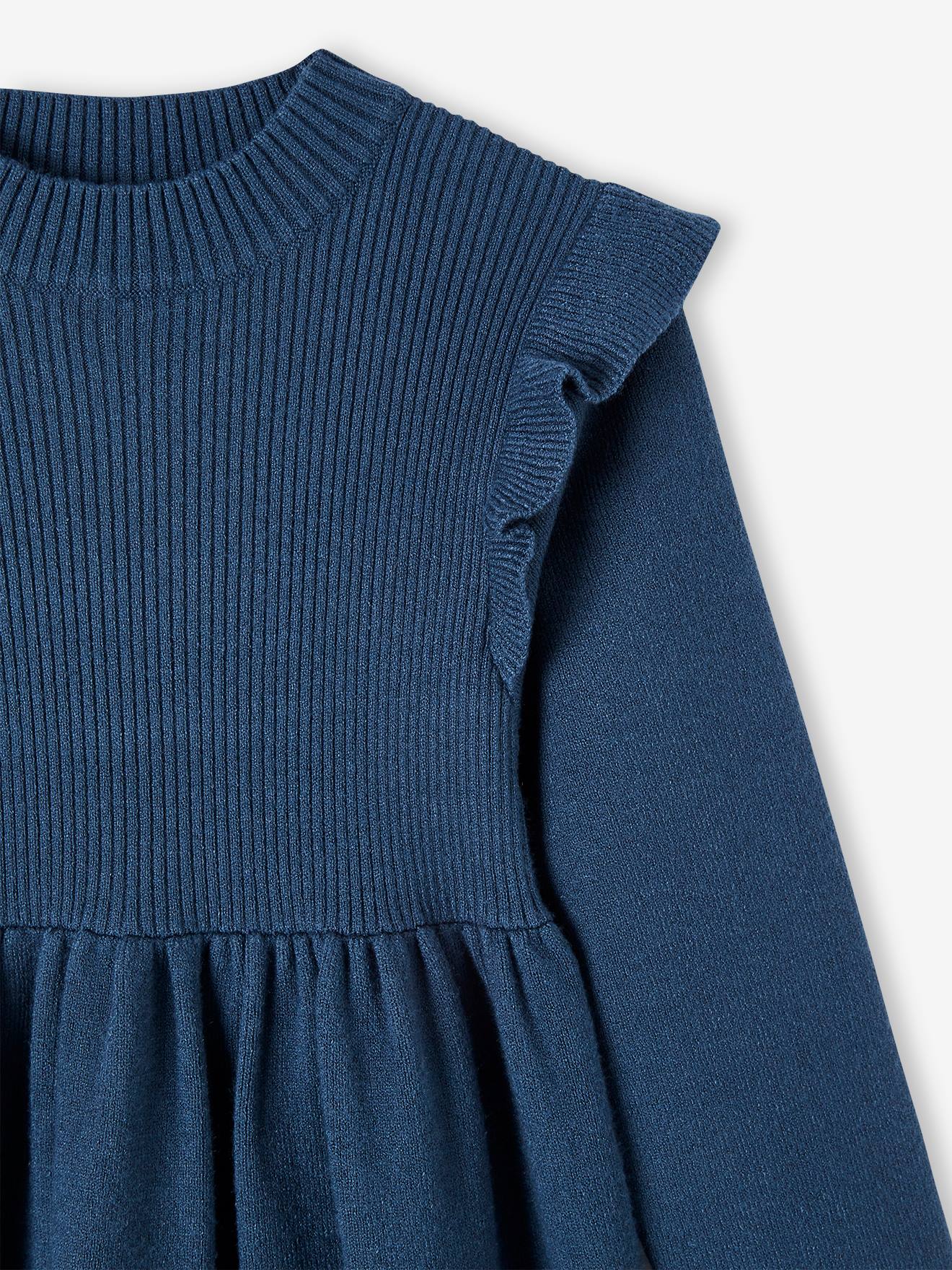 Vertbaudet Mädchen Strickkleid mit Volants Oeko-Tex - nachtblau