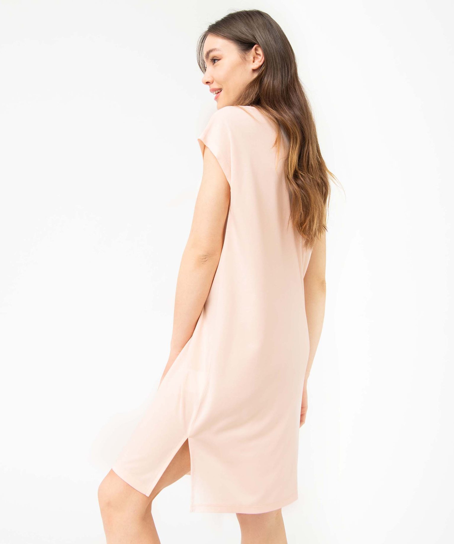 Chemise de nuit femme coupe oversize à manches courtes beige | GEMO