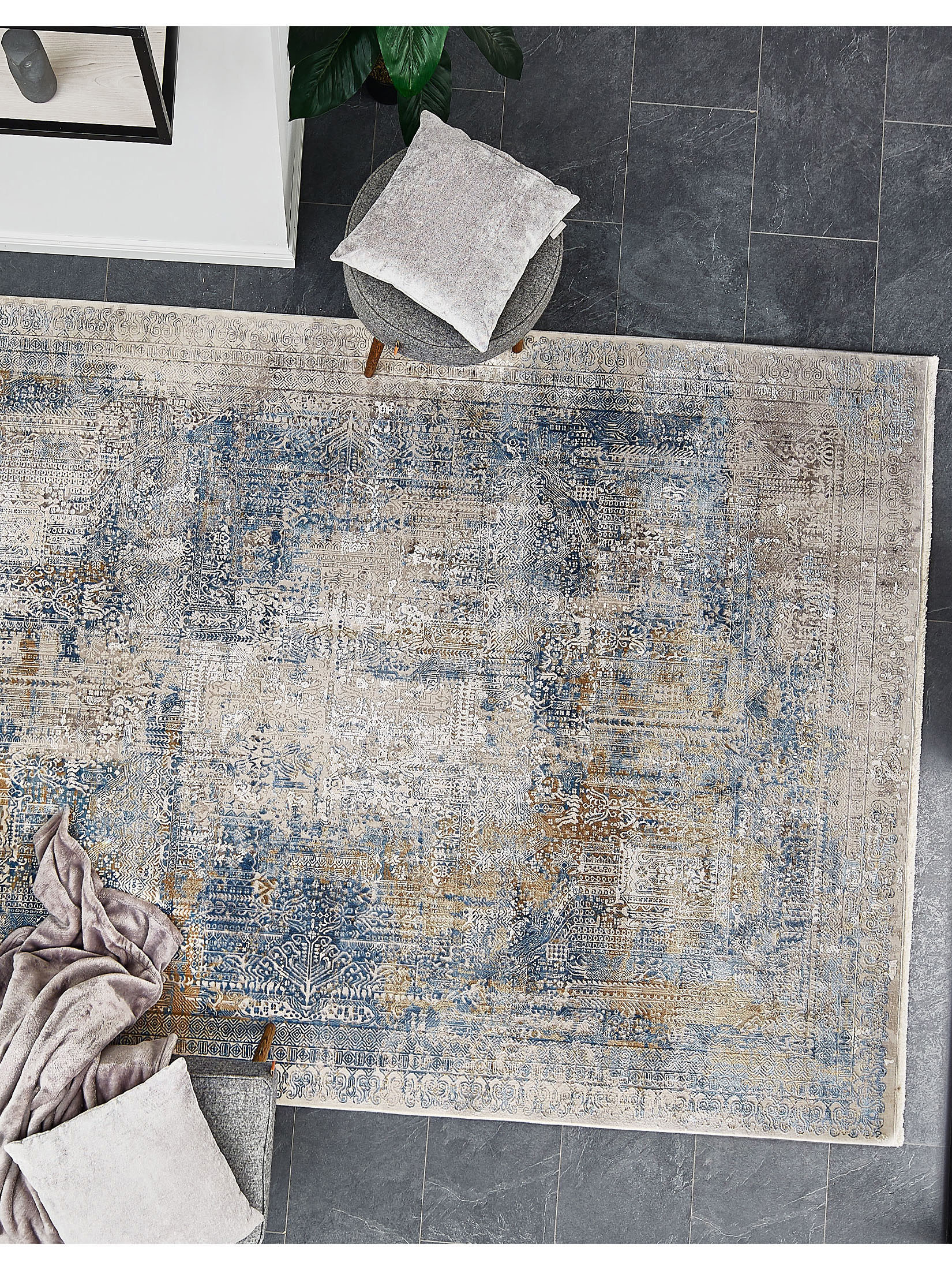 Ampelia Vintage-Teppich, Vintage Blau