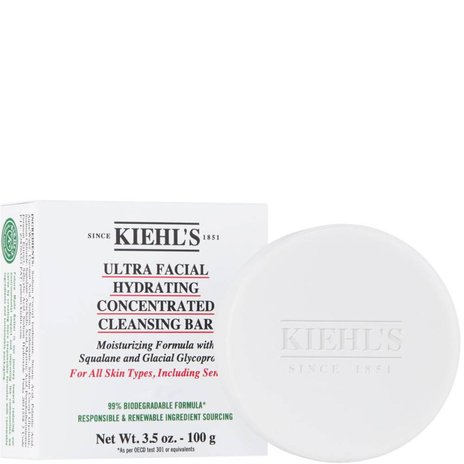kiehl's Ultra Facial Hydrating Concentrated Cleansing Bar Nettoyant visage solide concentré hydratant 100g