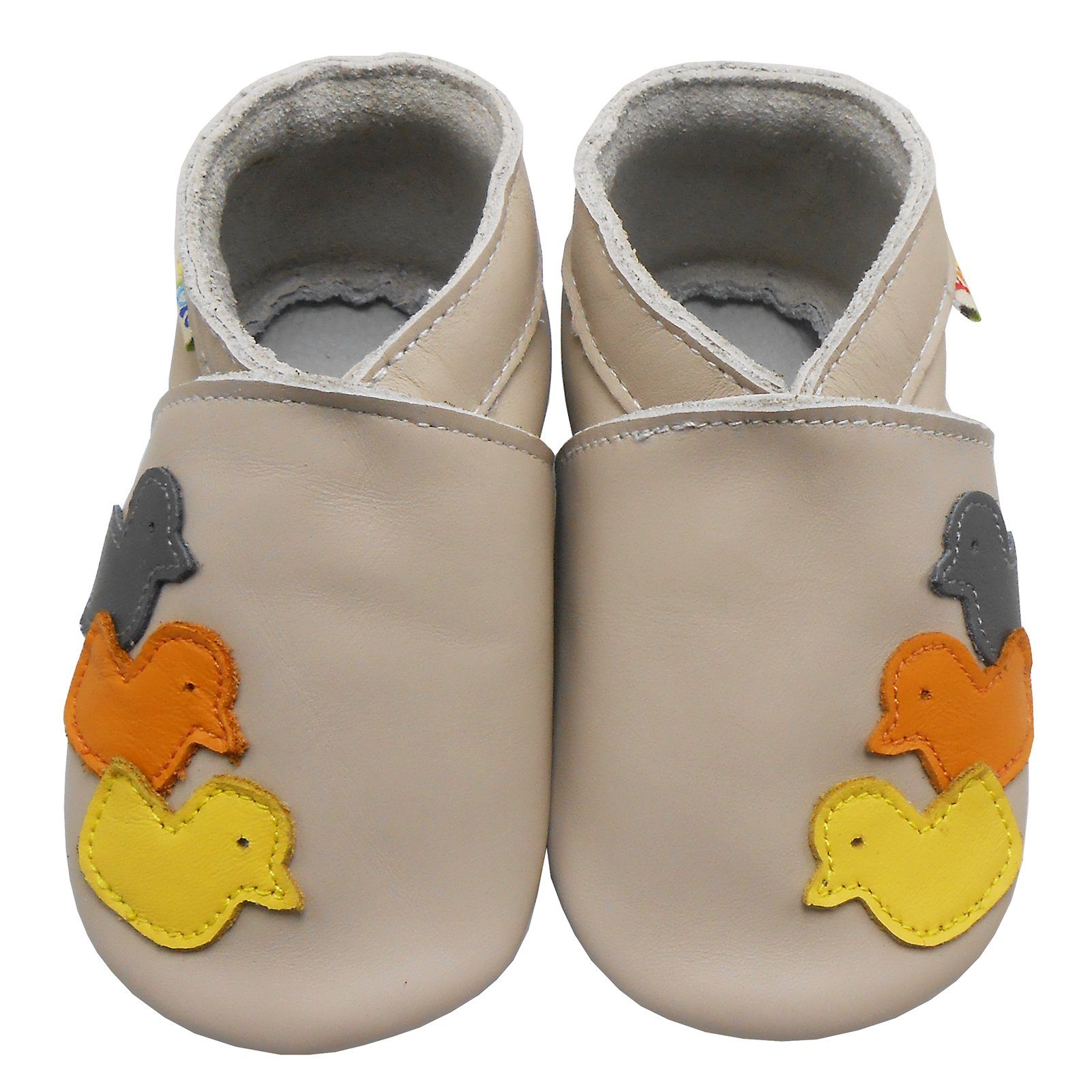 Yalion Weiche Leder Lauflernschuhe Hausschuhe Lederpuschen Enten Beige Krabbelschuh
