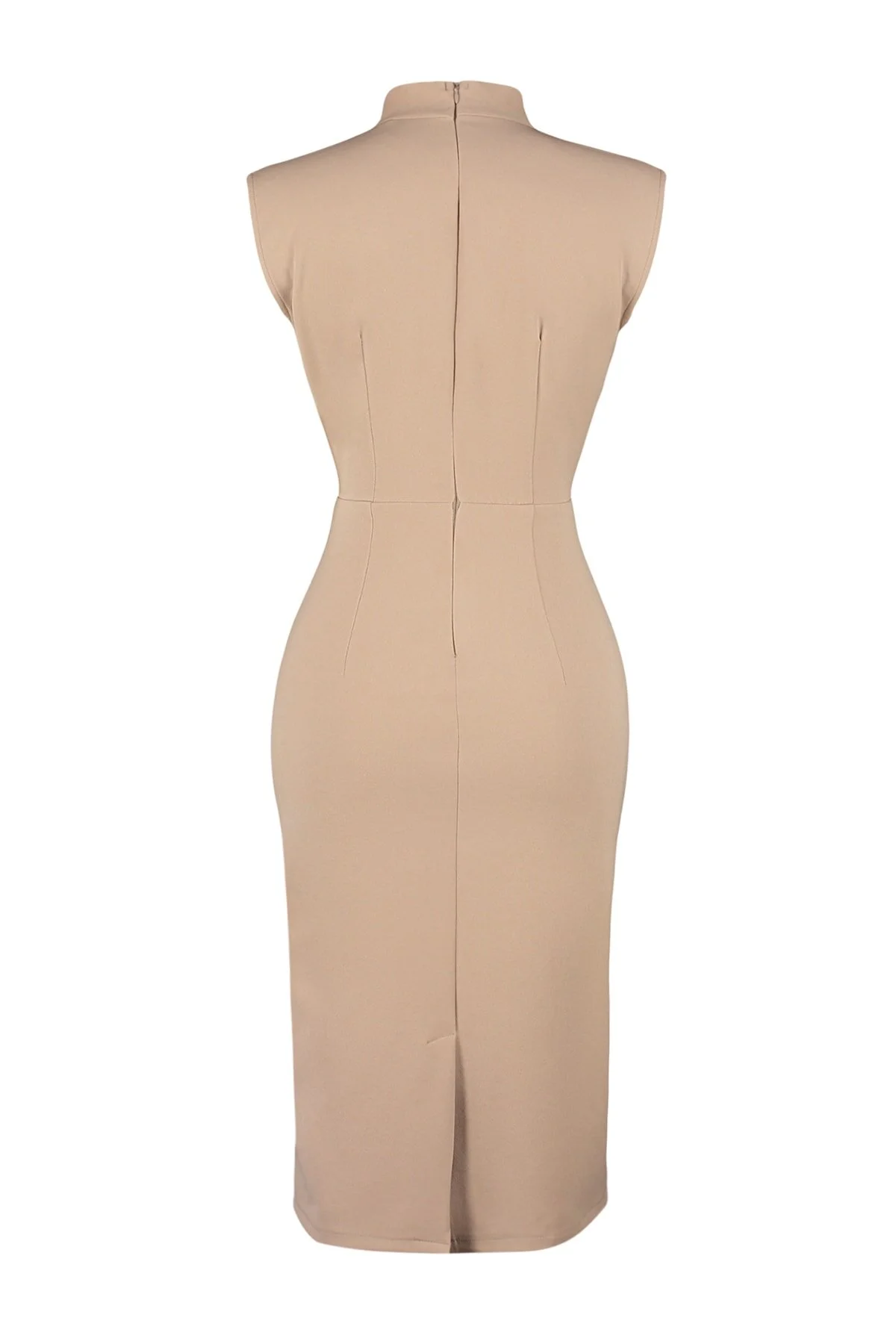 Trendyol Collection  Kamelfarbenes, figurbetontes, gewebtes Kleid mit Stehkragen TWOAW20EL0311