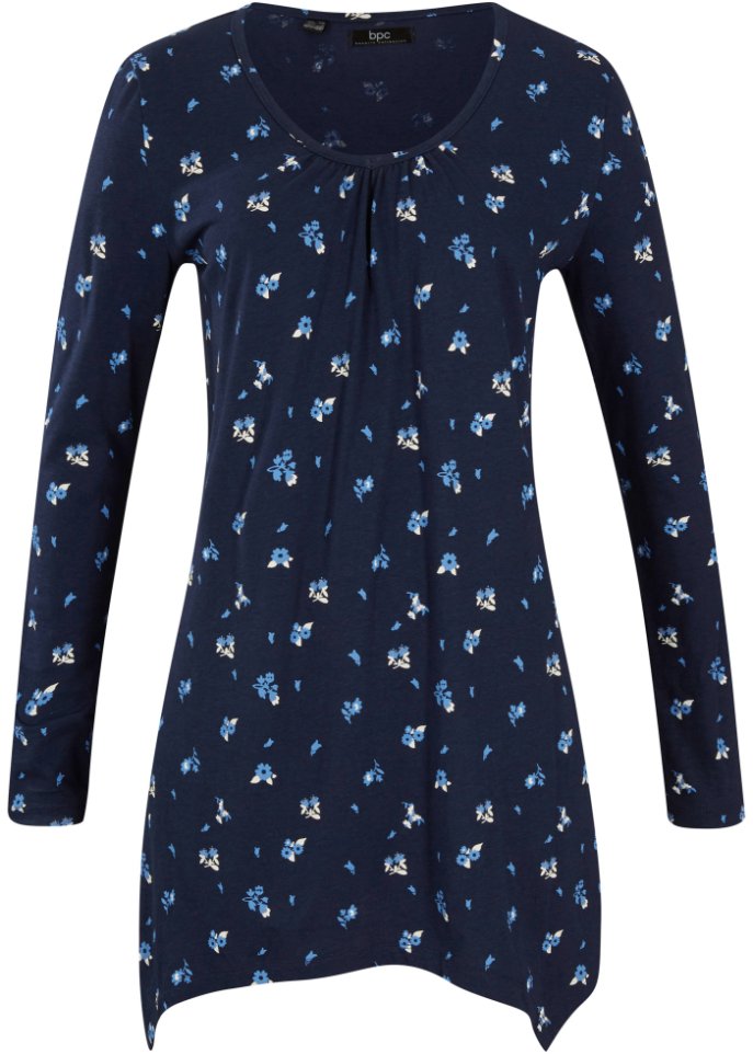 Bedrucktes Zipfel-Shirt mit V-Ausschnitt
