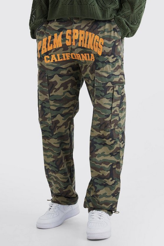 Lockere Camouflage Cargo-Hose mit Slogan-Print