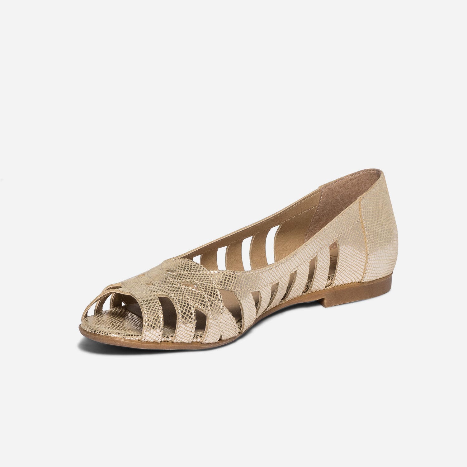 Ballerine open-toe dorée en cuir effet python