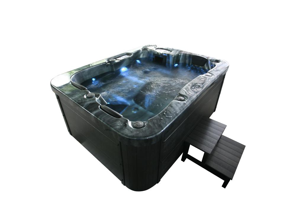 Home Deluxe Outdoor Whirlpool BLACK MARBLE inkl. Treppe und Thermoabdeckung