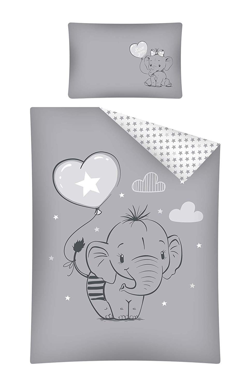 Babybettwäsche Wendebettwäsche Set Elefant 2tlg. 100% Baumwolle 100x135 cm + 40x60 cm, Häßler Homefashion, Baumwolle, 2 teilig