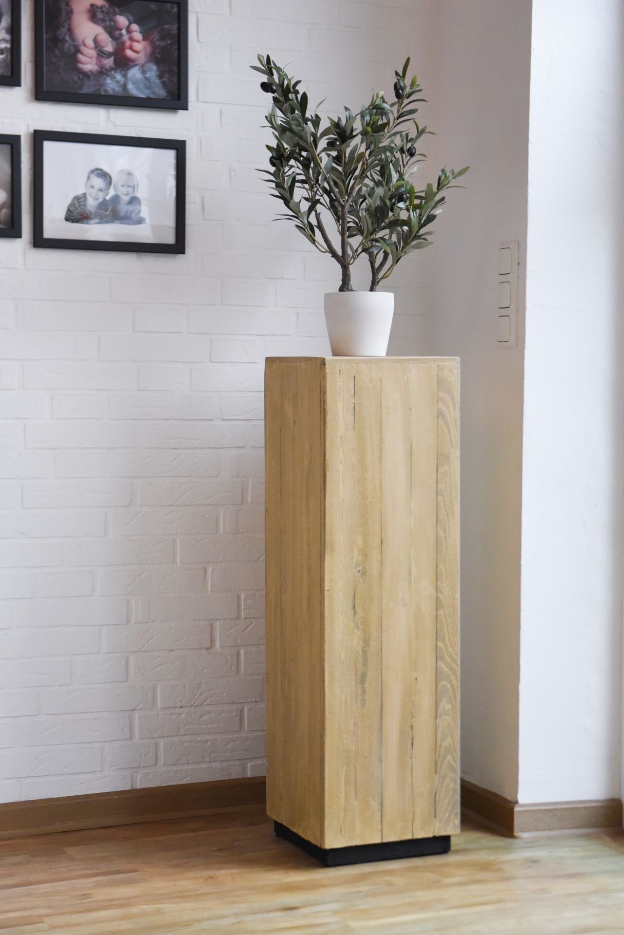 VIVANNO Blumenständer Sockel Stele Säule Holz PODEST Antik Braun - 30x30x100 cm