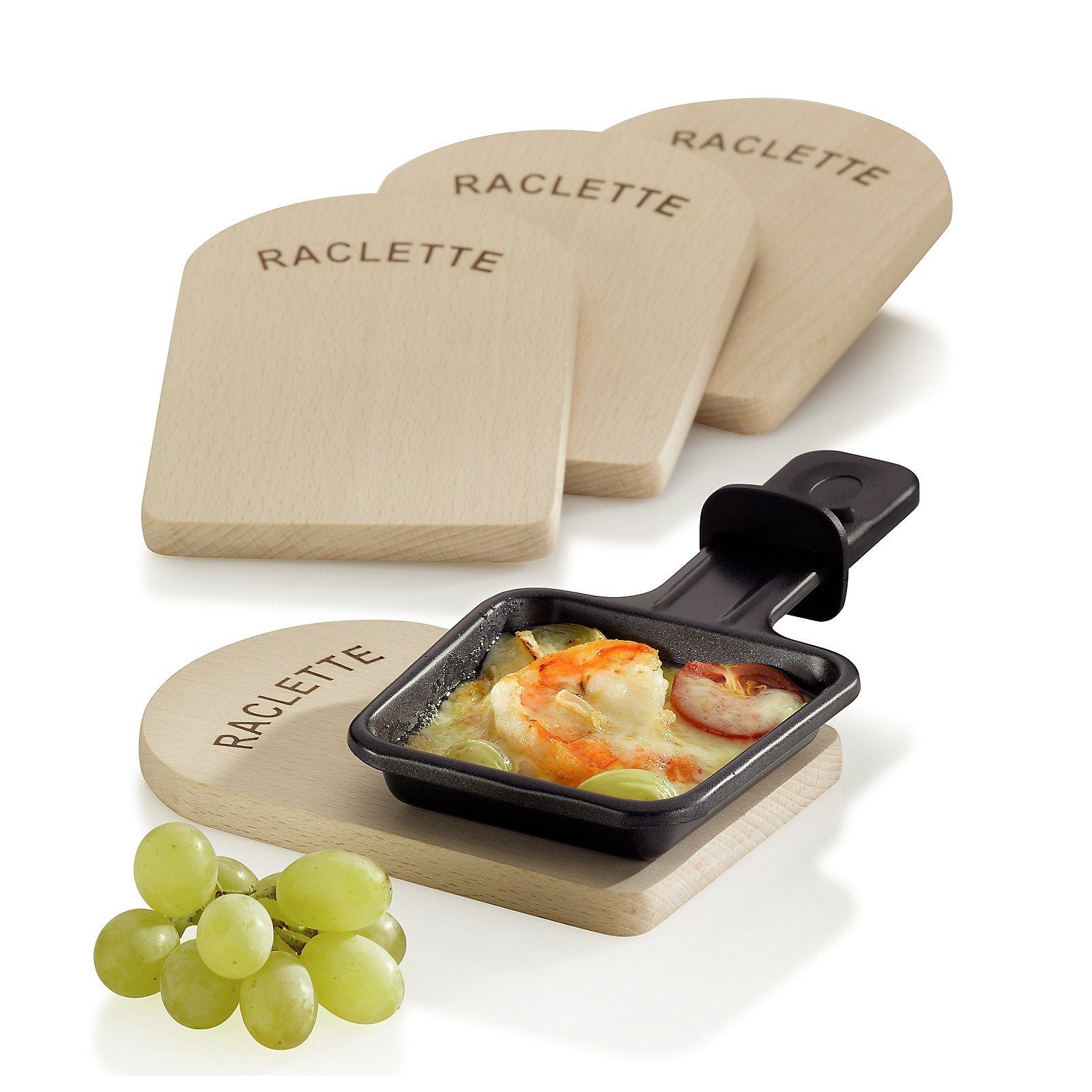 kela Raclette Baar, Untersetzer Raclettepfännchen 4-tlg, Buche FSC zertifiziert,14x9,5x1cm