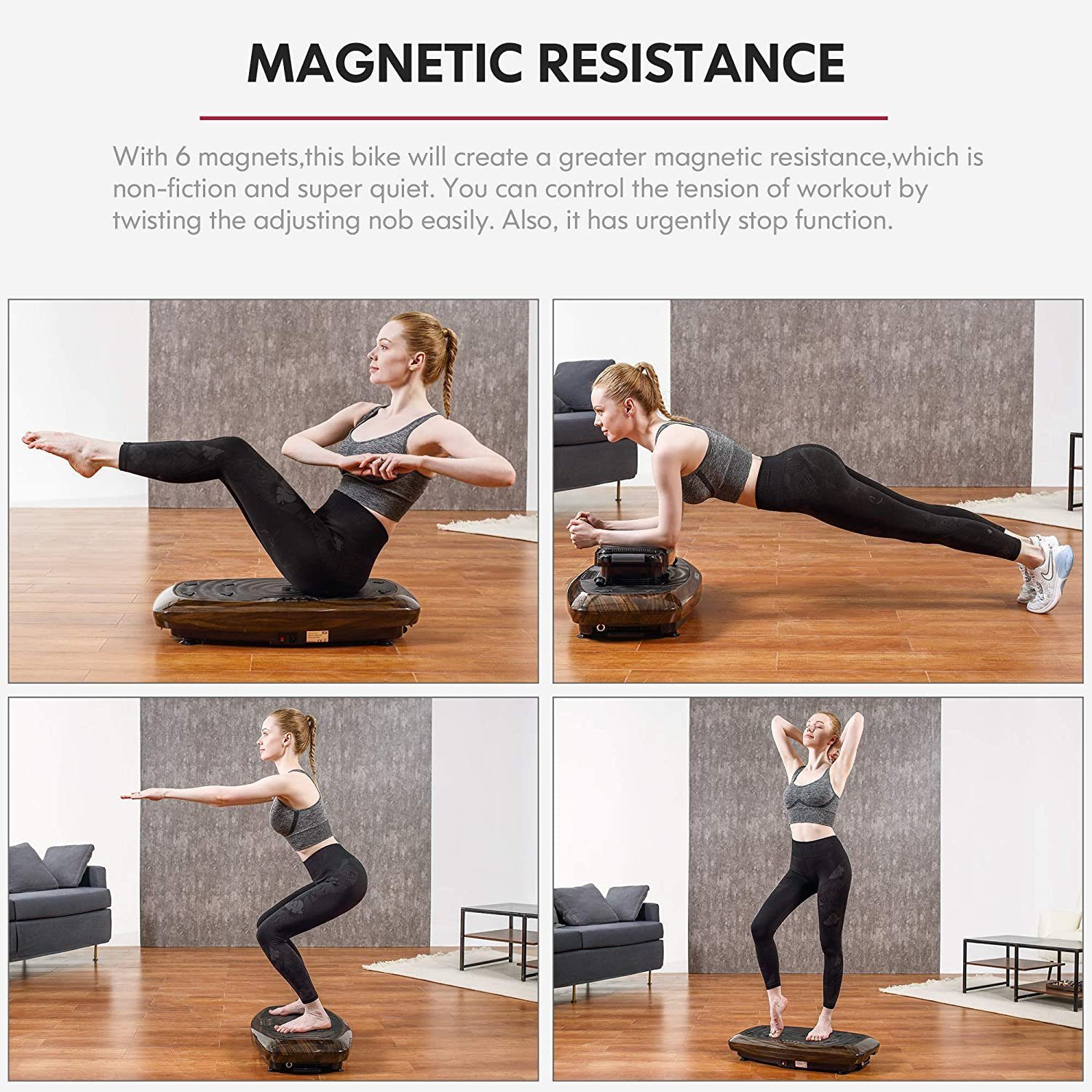 Daskoo Vibrationsplatte Vibrationsboard, ideales Trainingsgerät für Fettverbrennung, Vibration, 2-TIERS-DESIGN, mit 2 Liegestützgriffe und 2 Widerstandsbänder