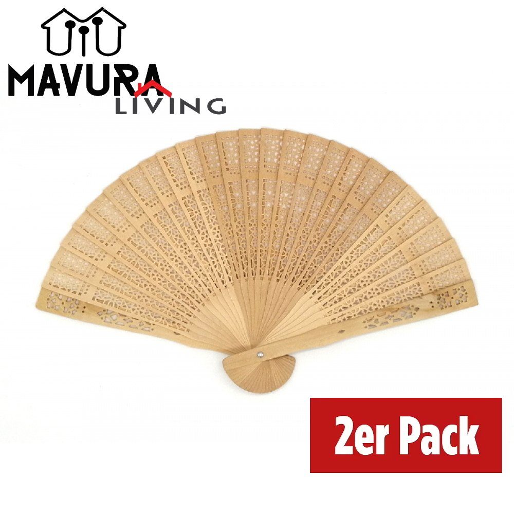 MAVURA Handfächer MAVURALiving Hand Fächer Set aus feinstem Sandelholz Hochzeit Fasching Holz Taschenfächer Tanzfächer Windfächer Klappfächer Holzfächer [2er Set]