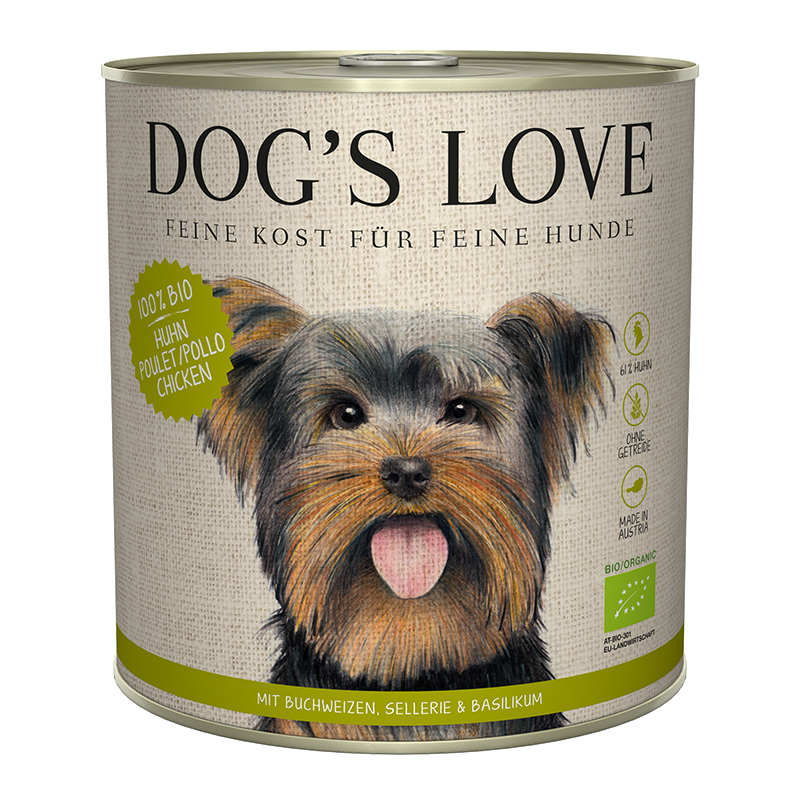 DOG'S LOVE Hundenassfutter DOG'S LOVE BIO 6x800g Huhn mit Buchweizen & Sellerie
