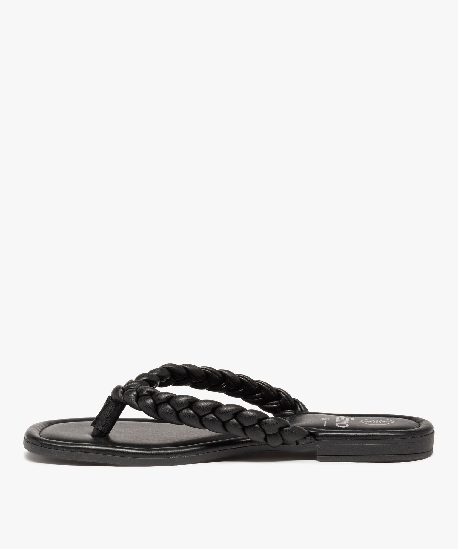 Tongs femme à brides tressées et talon plat noir | GEMO