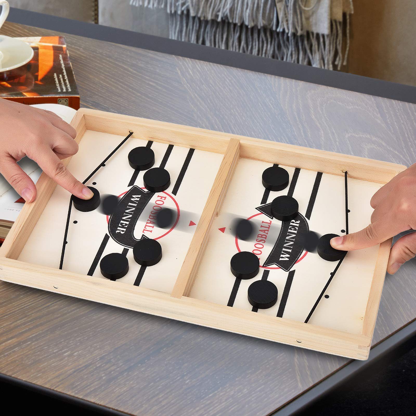 SOTOR Air-Hockeytisch, (Air-Hockeytisch Hockey Brettspiel, Holz Schnell Sling Puck Match-Spiel, Bouncing Brettspiel, 2 in1 Interaktion Tischhockey Katapult), Portable Schachbrett-Set Partyspiele Tisch-Desktop-Spiel