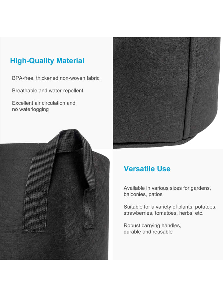 Intirilife Vlies Pflanzsack - Pflanzen Übertopf in 10x Schwarz - 26L - 35x30cm günstig kaufen 10