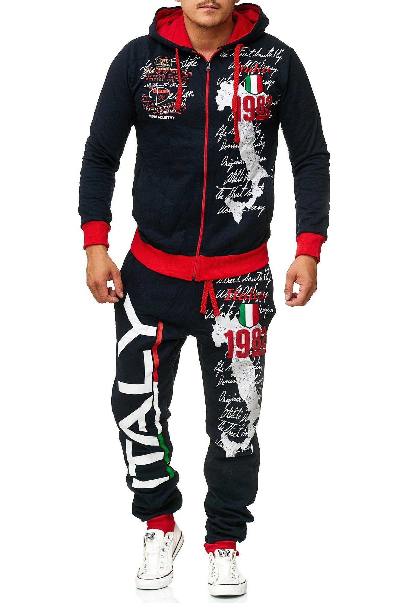 L.gonline Freizeitanzug Herren Jogging-ANZUG, Sporthose und Kapuzenjacke, Italy-Design 531-5 (Kapuzenjacke mit Reißverschluss, Hose, 2-tlg), Fitness Freizeit Casual
