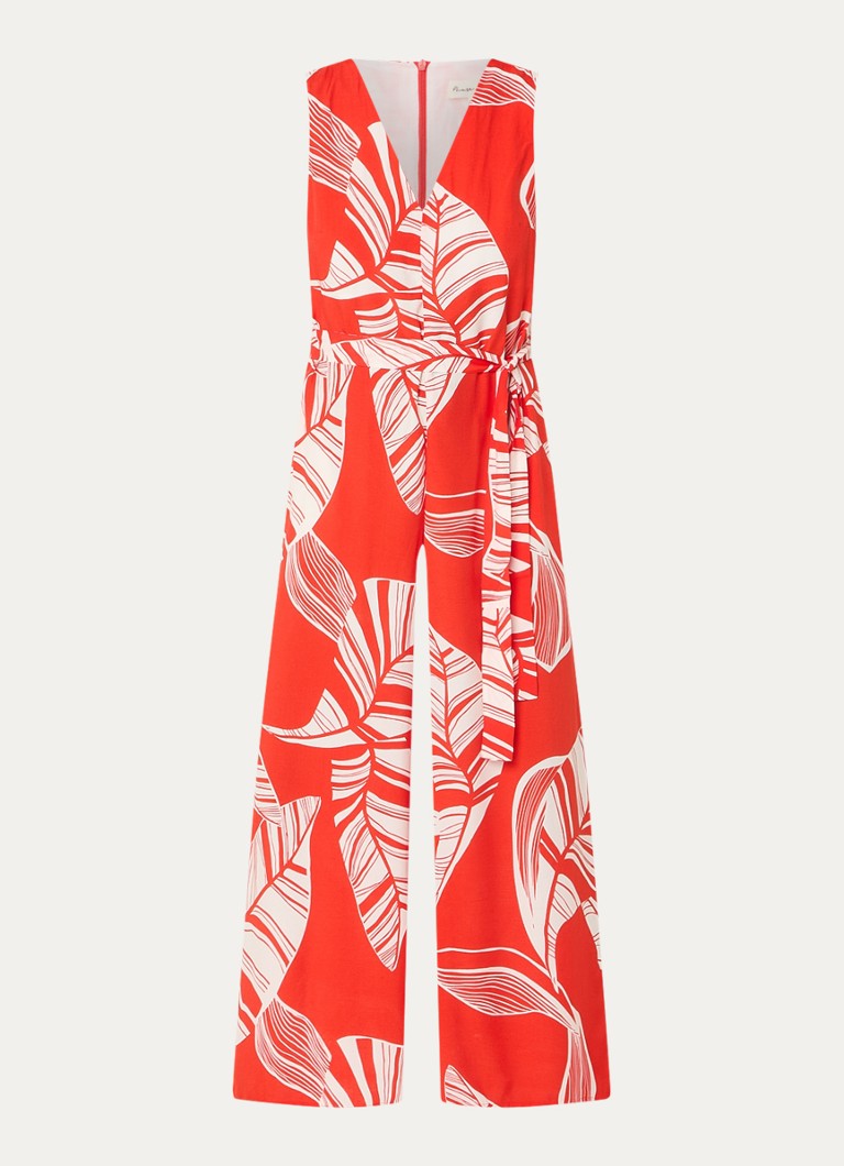 Phase Eight Suzie wide fit jumpsuit with leaf print and tie belt