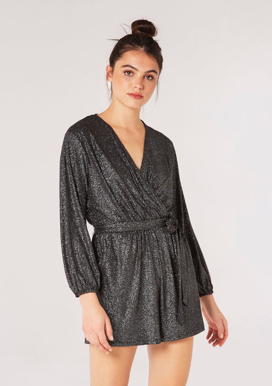 Apricot Playsuit Glitter Wrap Playsuit (2-tlg., mit Bindeband) in Glitzeroptik