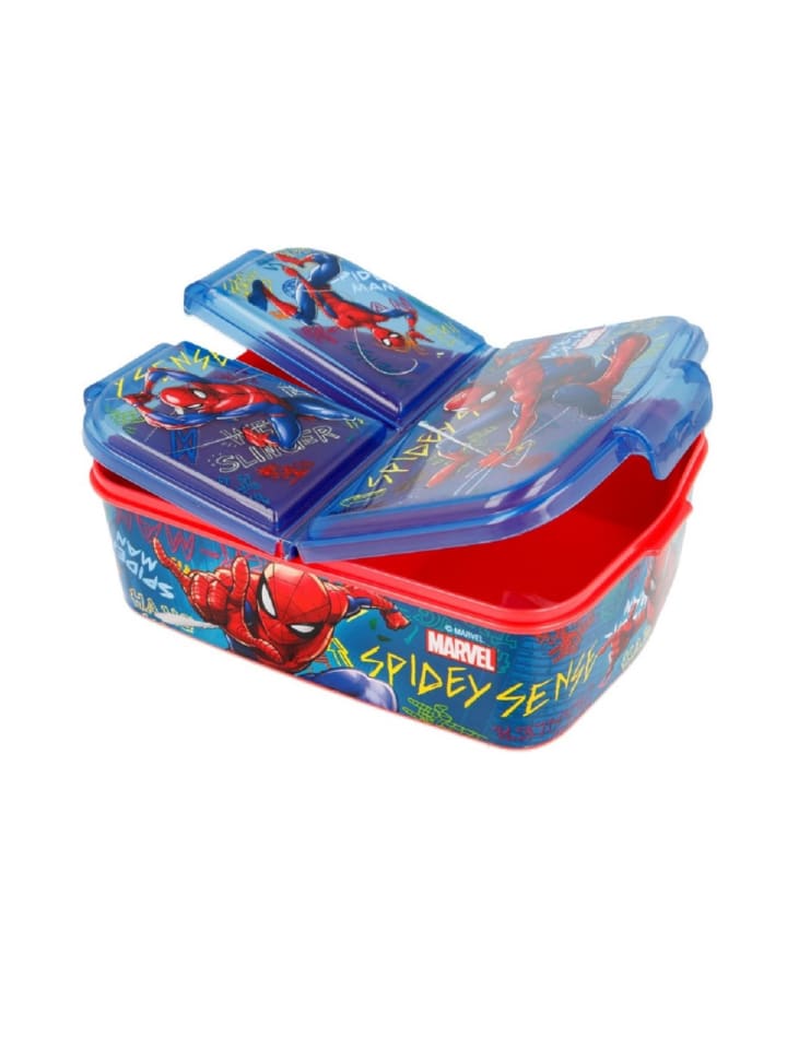 Spiderman Marvel Kinder Premium Brotdose Lunchbox mit 3 Fächern in Blau günstig kaufen onesize