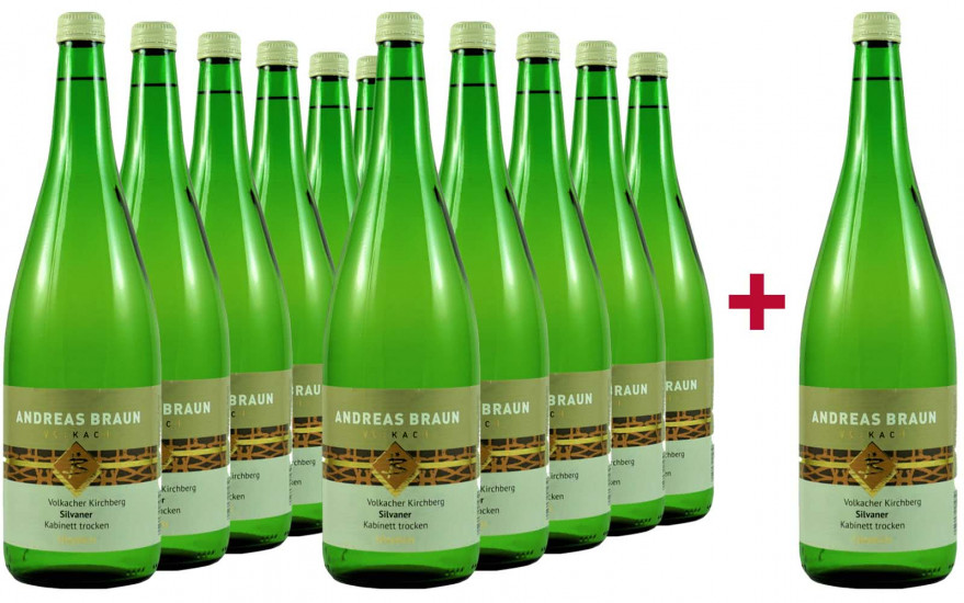 11+1 Paket Silvaner Kabinett trocken 1,0 L - Weingut Andreas Braun