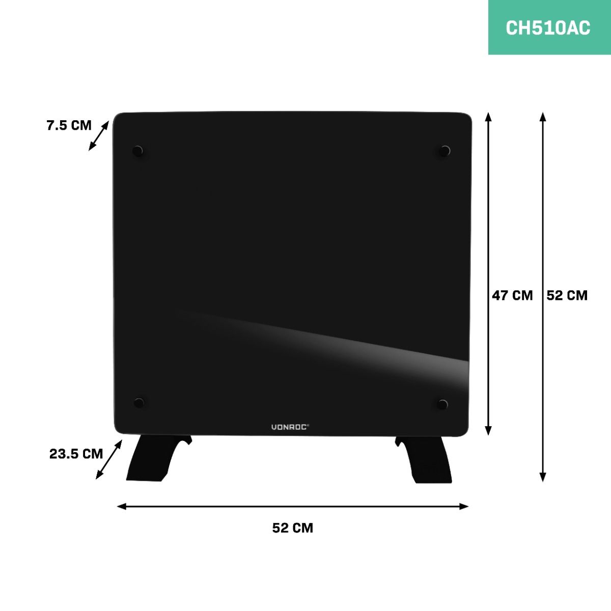 Vonroc 1000 watt Konvektorheizung mit Glasplatte