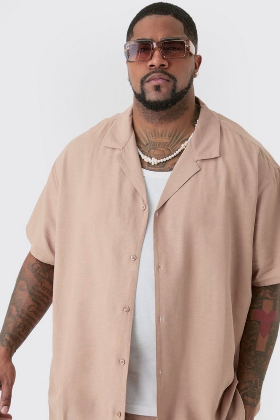 Plus Leinen-Hemd in Taupe
