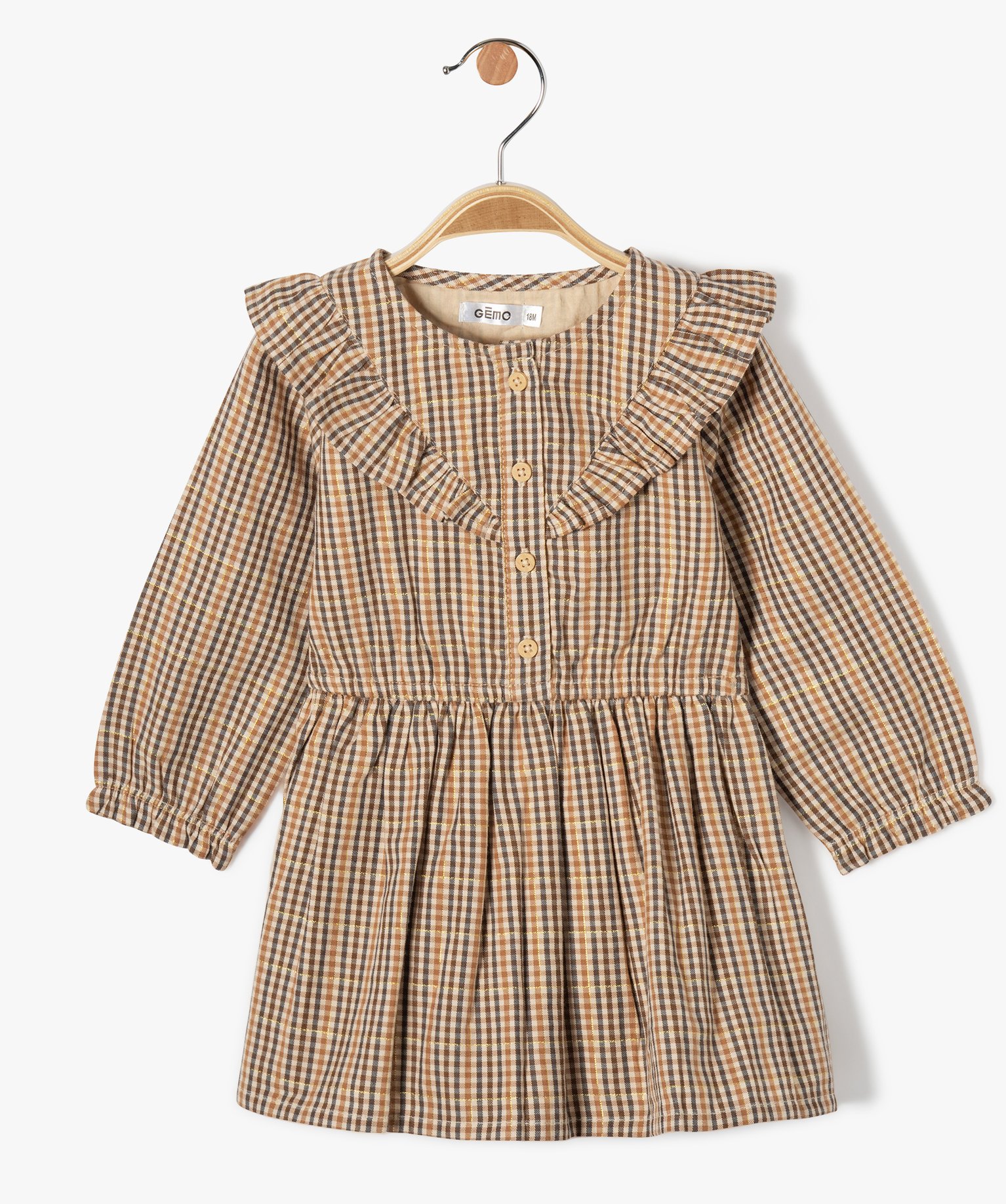 Robe manches longues à carreaux et volants bébé fille carreaux | GEMO