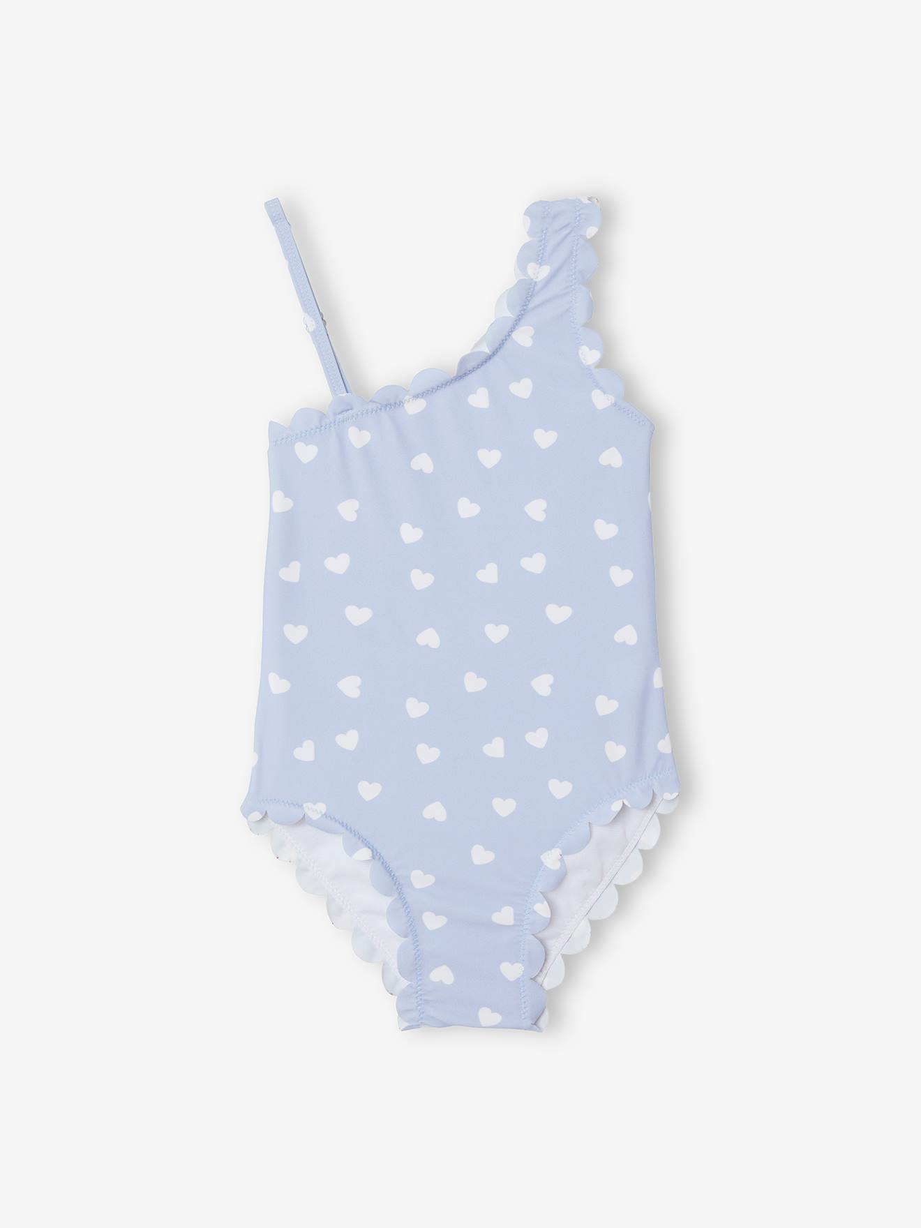 Maillot de bain 1 pièce fille cœurs + chouchou bleu clair
