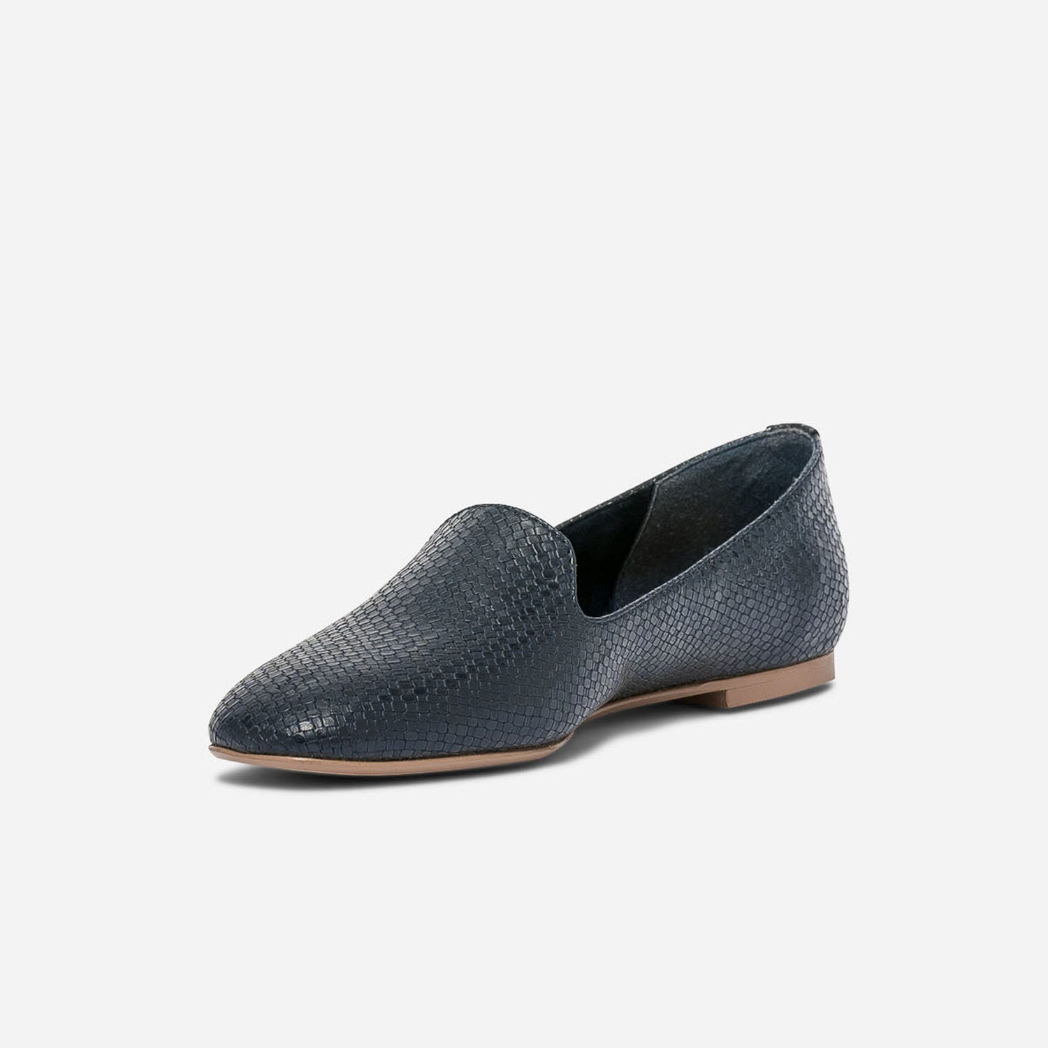 Slipper bleu marine embossé tressage