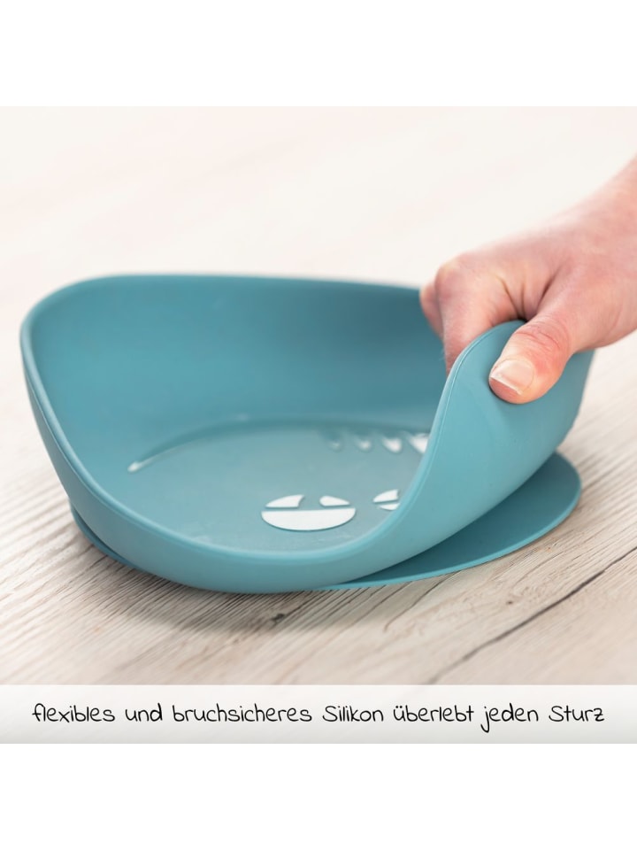 MiaMia Silikon-Teller mit Saugnapf - Monster - Petrol in blau günstig kaufen onesize